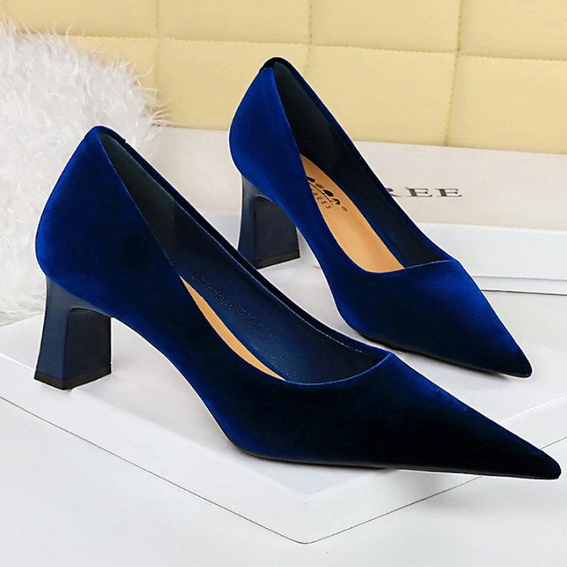 Women'S Shoes Navy Blue - Dames Nieuwe Glam Velvet 6cm Hoge