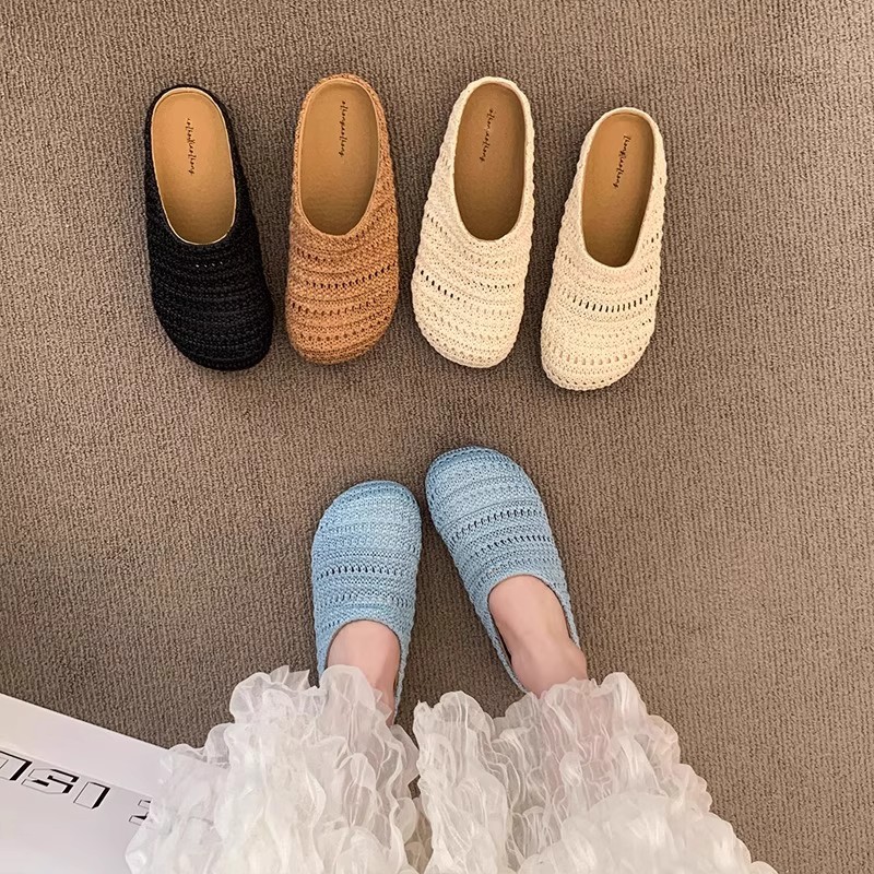 Slip On Mule Flat - Dames Raffia Geweven Muilezelpantoffels Zomer Ademend