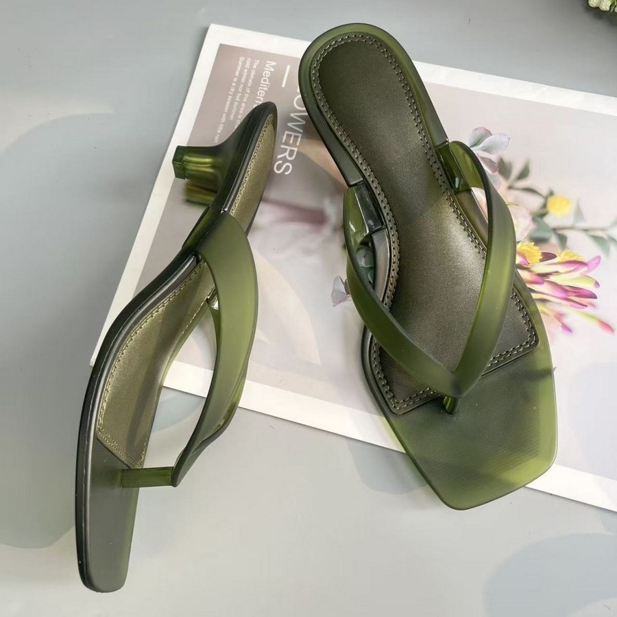 Thong Flat Sandal - Koreaanse gedempte toon olijfgroene PVC teenslippers