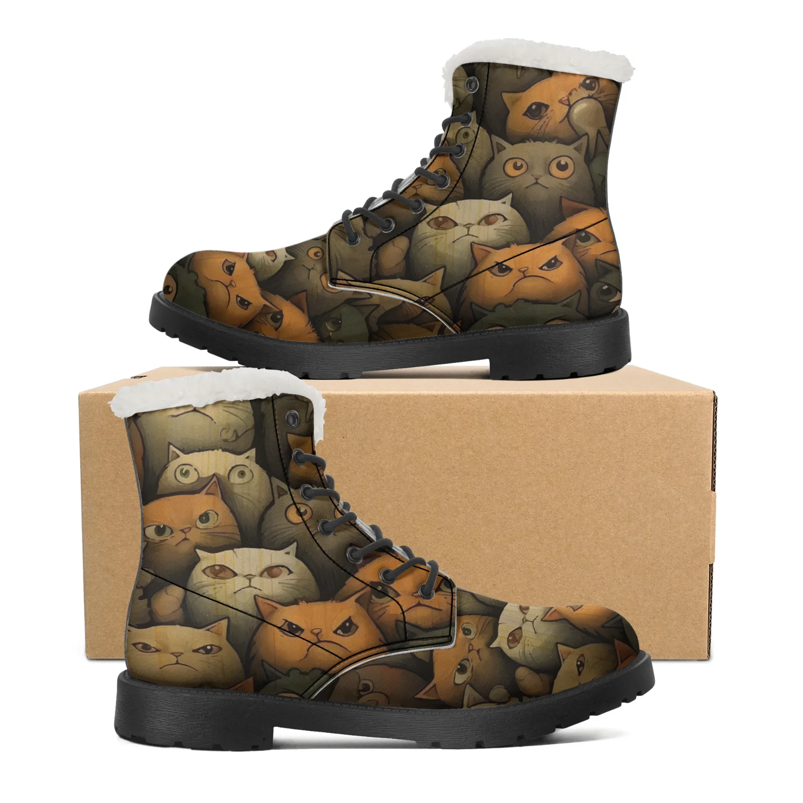 Women Shoes Us To Eu - Schattige kattenprint pluche sneeuwlaarzen voor heren