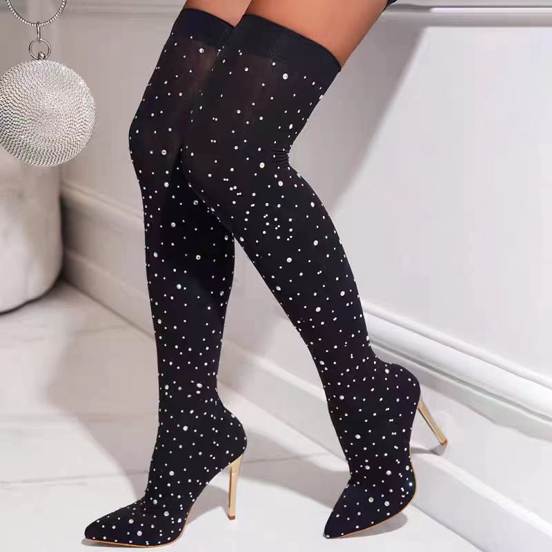 Sock Boot Women - Strass Slanke Been Stretch Sok Laarzen