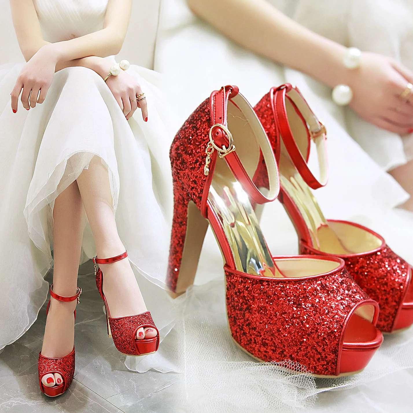 Zilver Zomer Vrouwen Hoge Hak  - Women'S Shoes Peep Toe recensie en prijs