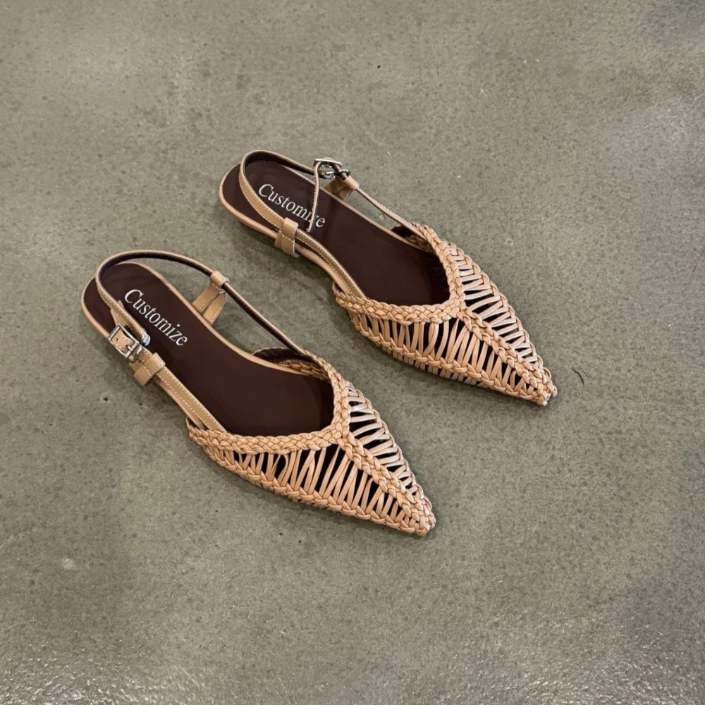 Gepunte geweven Romeinse sanda - Slip On Mule Flat recensie en prijs