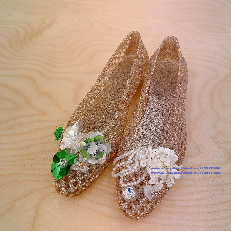 Glimmende gouden holle jelly f - Slip On Mule Flat recensie en prijs