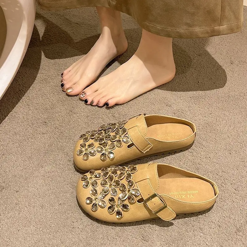 Dames Bloemen Strass Gesp Gesl - Slip On Mule Flat recensie en prijs