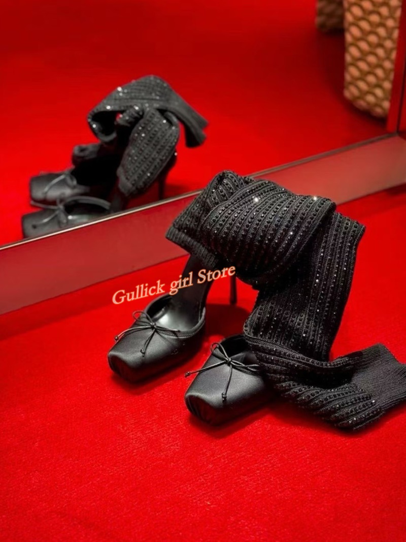 Rode gebreide vierkante teenla - Sock Boot Women recensie en prijs